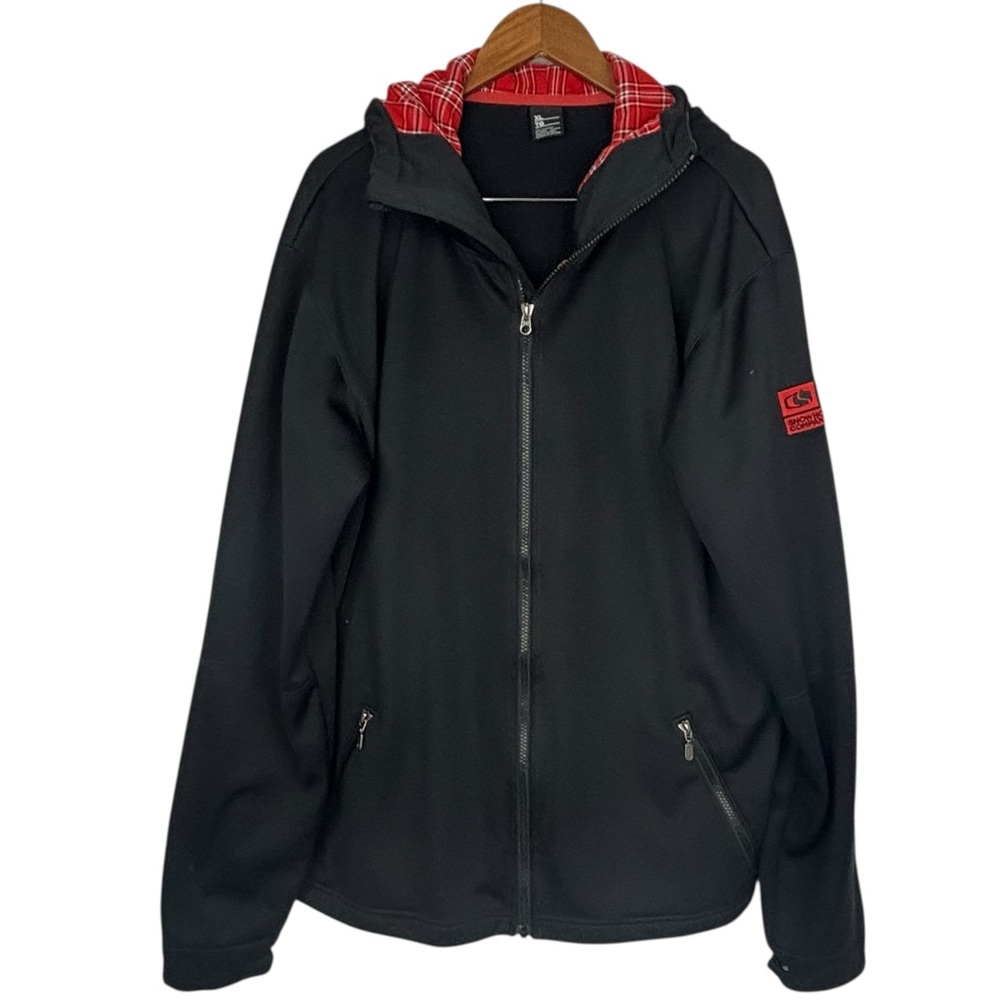 BonFire Snowboard Co Black & Red Plaid Lined Hood Lightweight Full Zip Hoodie XL